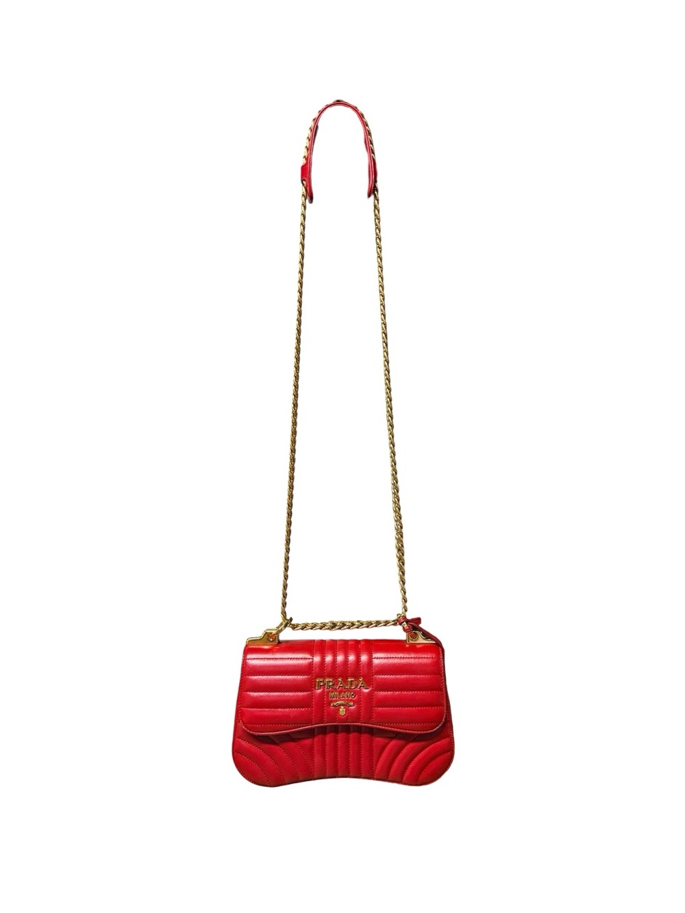 Prada Diagramme Quilted Leather Shoulder Bag in Red with Chain Strap Crossbody - Picture 3 of 15